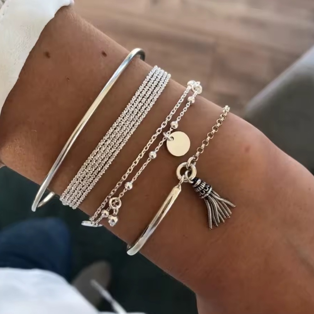 Silver Bracelet Set four 4 Bracelets